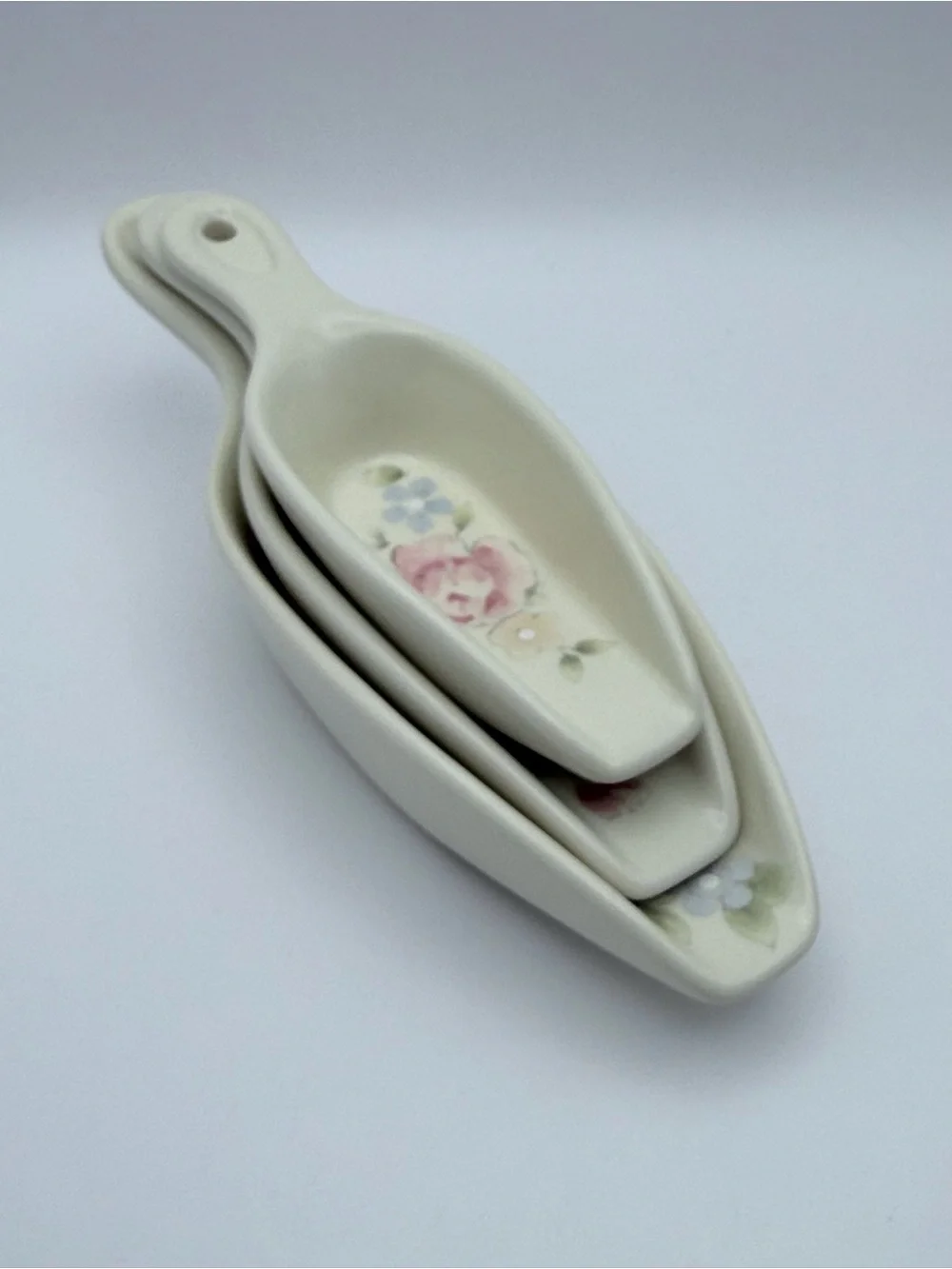 Pfaltzgraff , “Tea Rose”, 3 Piece Set Ceramic Nesting Scoops Measuring